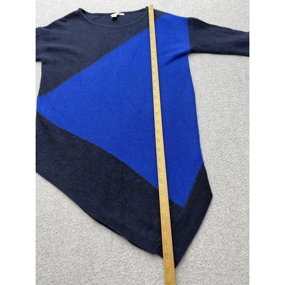 Sweater Tunic Petite Womens XS Blue Colorblock Cashmere Scoop Neck Asym Hem